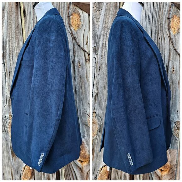 Blue Ultrasuede Jacket Size L Faux Suede Blazer Navy Teal USA Vintage Large VTG - Picture 3 of 9